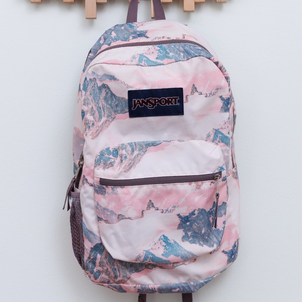 JanSport Kids Pink Mountain Print Backpack School Bag with Mesh Pocket